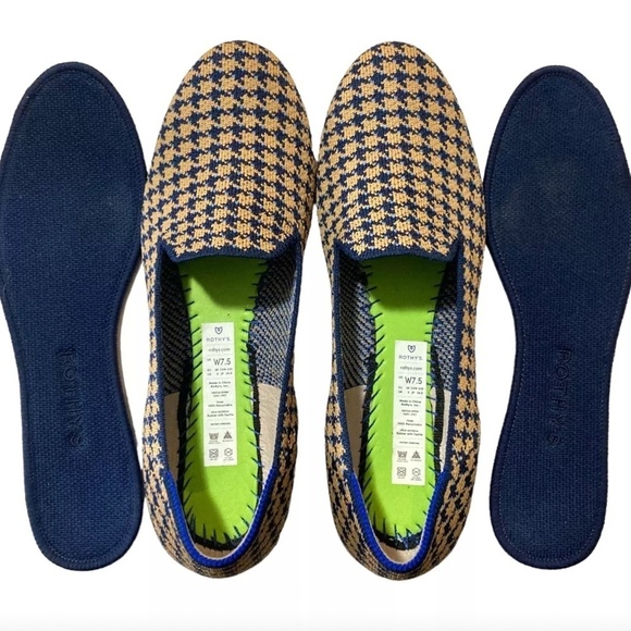 ROTHY'S The Loafer Sapphire & Camel Houndstooth Check Round Toe Flats Loafers - Picture 10 of 12